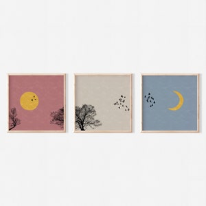 3 Piece Wall Art | Sun Moon Nursery Decor | Square Print | Japandi Nursery | Digital Download