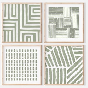 Set of 4 prints 8x8 10x10 12x12 20x20 | Sage Green Print Set of Six | Abstract Boho Home Decor | Bohemian Art Square Set Digital Download