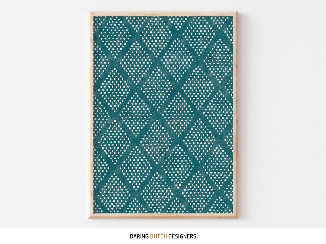 Teal Scandinavian Design Art Print | Diamond Pattern