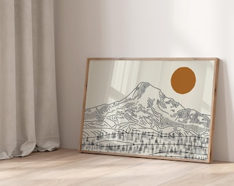 Horizontal Mount Hood Oregon Wall Art, Cascade Range Art Poster, National Forest and Mountain Decor