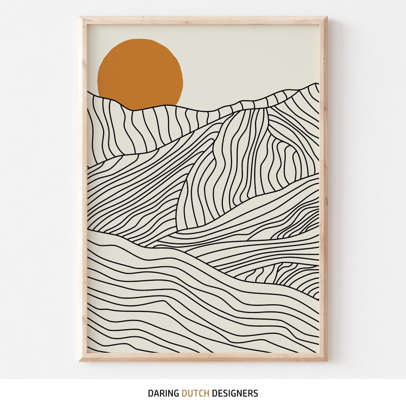 Japanese Alps Japandi Sun Set of 3 Prints Abstract Line Art Line Art Drawing Digital Download image 6