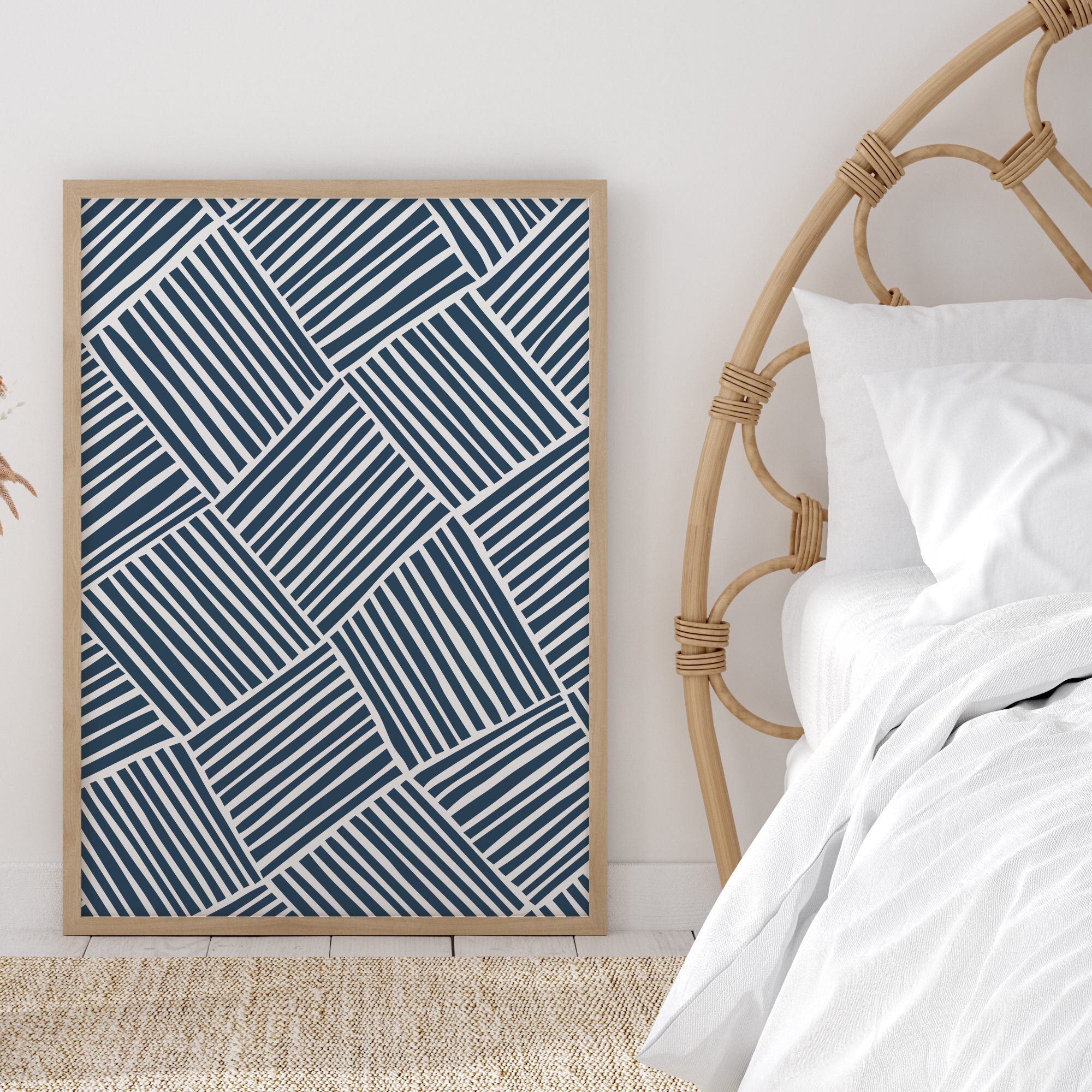 Boho Navy Blue Pattern Printable Wall Art Indigo Blue Etsy