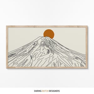 Poster artistico con linea del Monte Fuji - XXL arte murale giapponese orizzontale, arredamento panoramico per la casa in stile Japandi, grande pezzo da parete lungo per la serenità