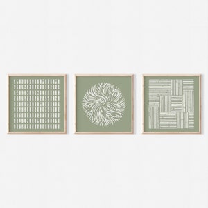 Sage Green Digital Art Prints Set de 3 / Boho Wall Art Set de tres / Tamaño cuadrado 4x4 6x6 8x8 10x10 12x12 20x20