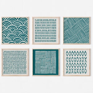 Set of 6 Teal Greenblue Boho Gallery Wall Artworks | Teal Home Decor | 4x4 8x8 10x10 12x12 20x20 | Digital Download