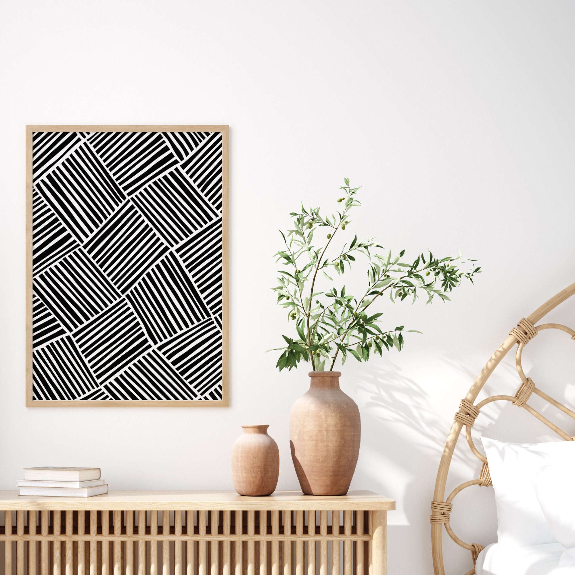 Japandi Style Printable Wall Art Minimalist Black White Art Etsy