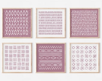 Mauve Gallery Wall Set of 6 Art Prints | Square size 8x8 10x10 12x12 etc. | Boho Wall Decor | Digital Download