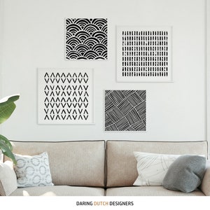 10x10 Print Set of 4 Black White Bohemian Squares Wall Art 4x4 6x6 8x8 12x12 Print Set of Four Black White Prints Set image 2