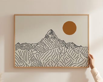 Mount Everest Wall Art Print – Horizontal Line Art Poster of Himalaya Nepal – Alpinist Gift, Mountain View Home Decor, Mountaineer Print