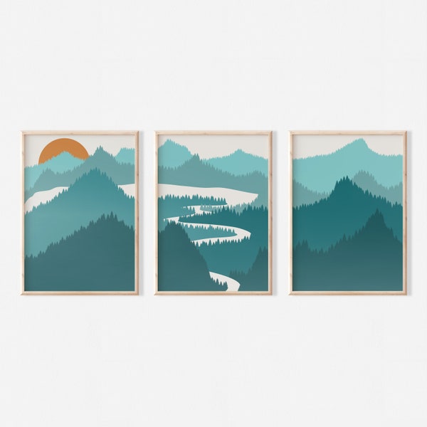 Set of 3 Digital Prints | Turquoise Landscape and Scenery Wall Art Set | Teal Decor | Turquoise Wall Decor | Download