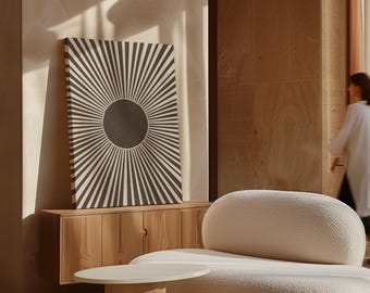 Brown Sun Wall Art, Neutral Chocolate Brown Sunshine Canvas Artwork, Extra Large options Available