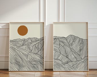 Japanese Alps Mount Kita Set of 2 Posters | Wabi Sabi Japandi Style Wall Art | Akaishi Mountains Japan Home Decor
