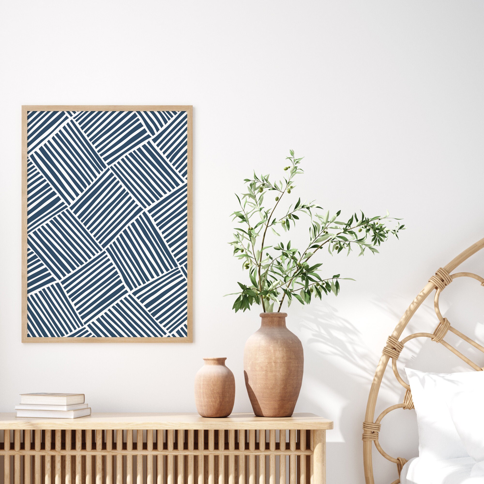 Boho Navy Blue Pattern Printable Wall Art Indigo Blue Etsy