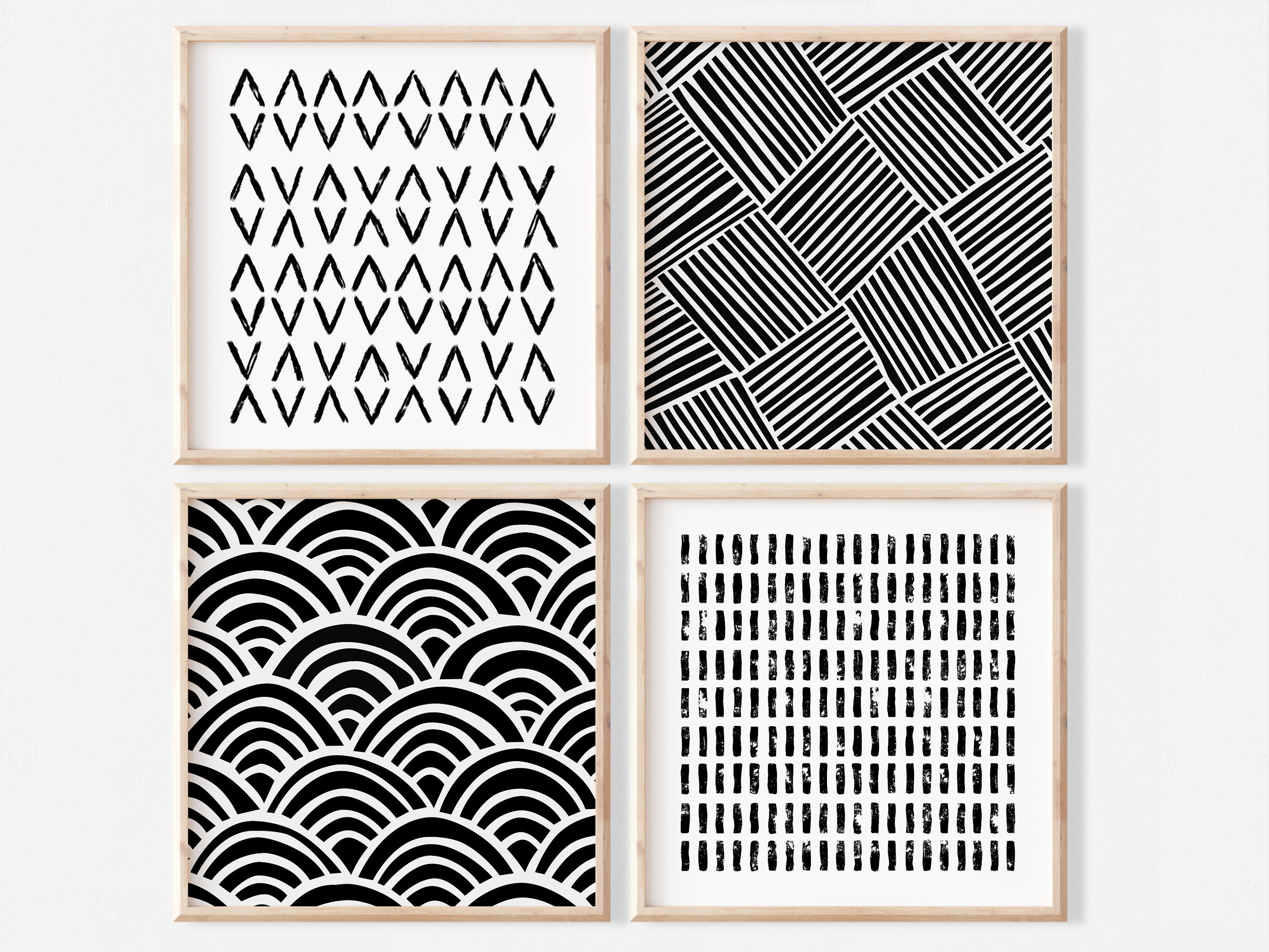 10x10 Print Set of 4 | Black White Bohemian Squares Wall Art |  4x4 6x6 8x8 12x12 Print Set of Four | Black White Prints Set