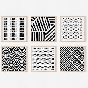 Set of 6 Prints 4x4 6x6 8x8 10x10 12x12 | Black White Abstract Square Print Set of Six | Boho Art Gallery Wall Decor | Digital Download
