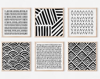 Set of 6 Prints 4x4 6x6 8x8 10x10 12x12 | Black White Abstract Square Print Set of Six | Boho Art Gallery Wall Decor | Digital Download