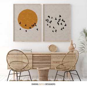 Boho style home decor with Japandi poster set.