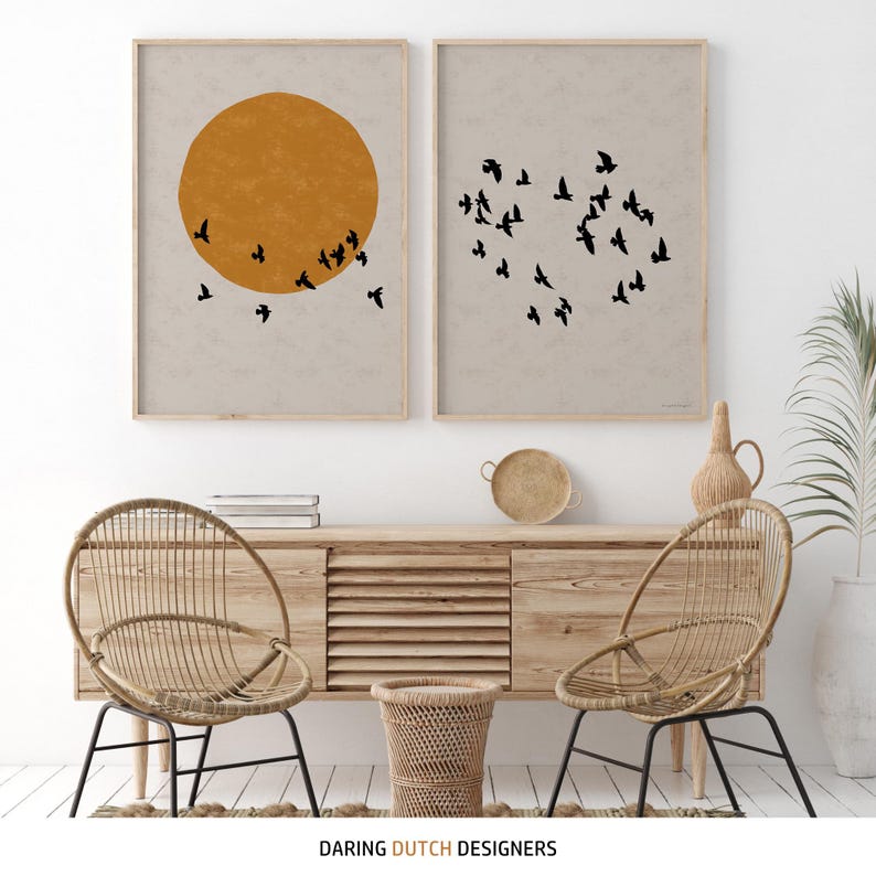 Boho style home decor with Japandi poster set.