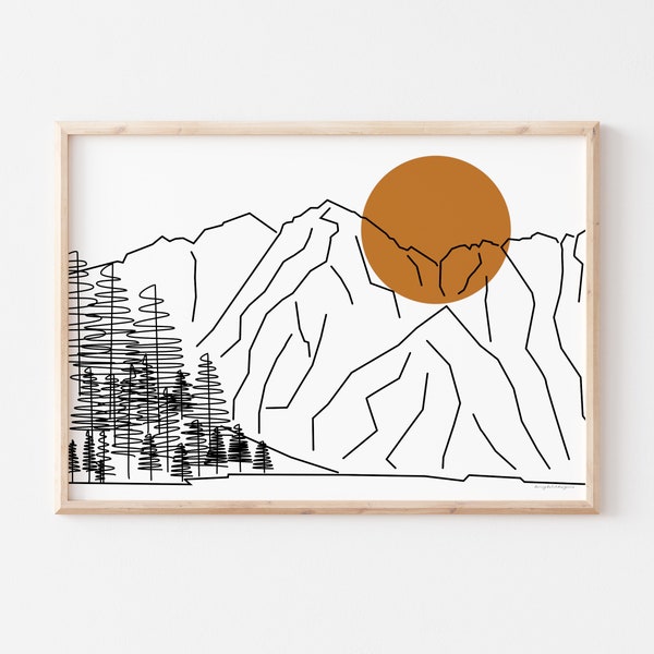 Horizontal Rocky Mountains Poster, National Park Line Art Print, Outdoor Lover Gift for Home Decor