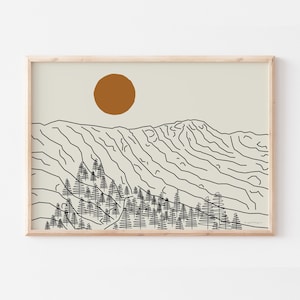 Mount Mansfield Vermont Line Art Poster | Simple Abstract Scenery Wall Art | Sunset Mountains Trees
