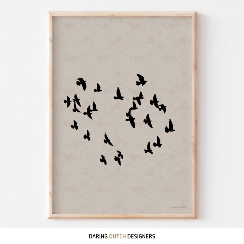 The right poster with flock of birds, signed on the bottom right.