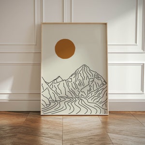 K2 Mountain Line Art Poster - Neutral Beige Karakoram Wall Art | Minimalist Mountaineering Decor | Himalaya Climbing Gift | Mountains Art