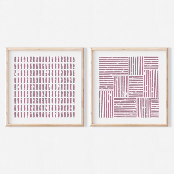 Mauve Pink Bohemian Wall Art Set of 2 | Square Print Set 8x8 10x10 12x12 20x20 | Digital Download