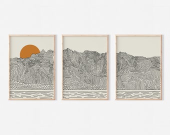 Conjunto de 3 pôsteres decorativos de parede com imagens da praia de Kauai, Havaí; tríptico da costa havaiana de Napali; pôsteres premium em estilo linear.
