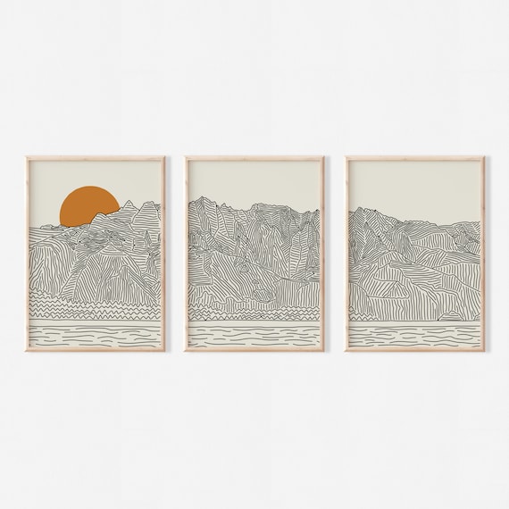 Kauai Hawaii Beach Set of 3 Wall Art, Hawaiian Napali Coastal Triptych Posters, 3 Piece Line Art Premium Posters