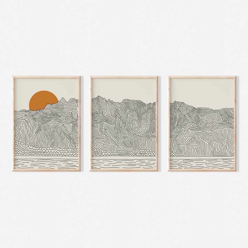 Set of 3 line art prints of Kauai Hawaii, designed by Daring Dutch Designers.