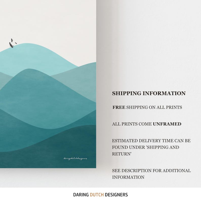 Teal Print Set of 3 | Turquoise Sun Moon Landscape | Minimalist Triptych Art Set | Blue Green Wall Art | Mid-Century Modern Poster Set image 4