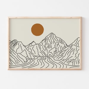 Minimalistische K2-kunstposter - XXL horizontale print | Lijntekeningen bergen | Klimcadeau | Maximaal 100 x 70 cm, 36 x 24 inch