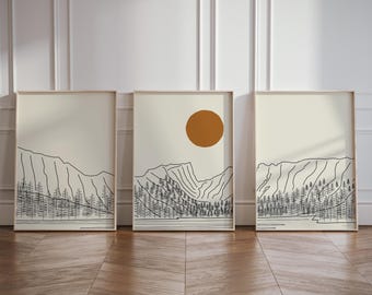 Rocky Mountains Poster Set of 3 – National Park Wall Decor, Colorado Rockies Line Art Triptych, North American Cordillera Home Decor