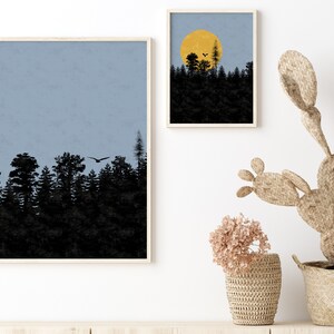 Trees Wall Art Full Moon Printable Art Set of 2 Prints | Etsy