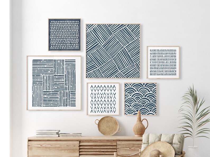 Abstract Boho Navy Blue Gallery Wall Set of 6 Square Blue - Etsy