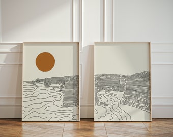 Australia Coastal Life Set of 2 Wall Art, Beach Home Decor Poster Set, Australian Beach Lover Gift