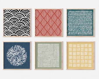 Eclectic Gallery Wall Mix | Art Set of Six | Square size 8x8 12x12 etc. | Colorful Wall Decor | Digital Download