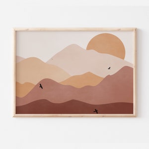 Arte de pared imprimible de paisaje abstracto / Impresión de sol boho / Arte de bloque de color / Póster de paisaje / Descarga digital