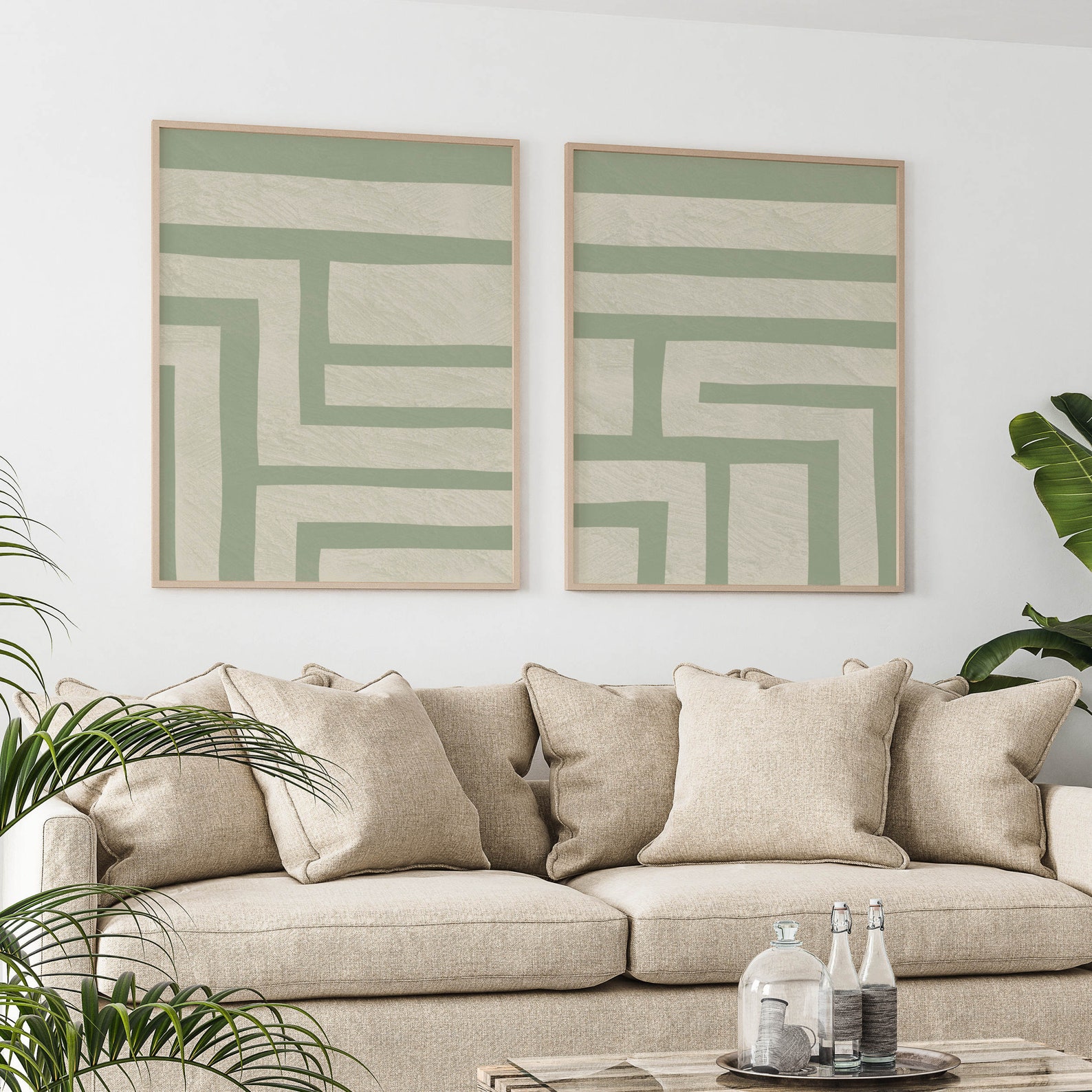 Modern Green Art Set Sage Green Set of Two Prints Boho Etsy