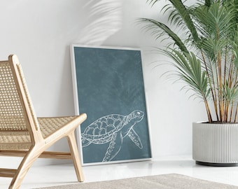 Sea Turtle Art Poster Gift for Ocean Lover, Marine Life Wall Art perfect for Coastal Beach Home Decor, Art Poster