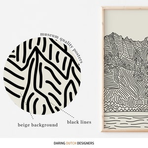 All posters are museum quality. The print has a beige background and the lines are black.