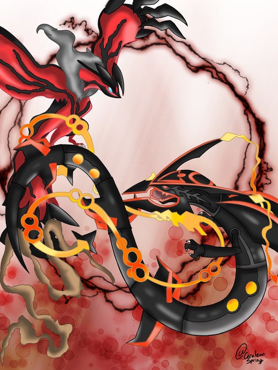 11x14 print of Yveltal and Mega Rayquaza