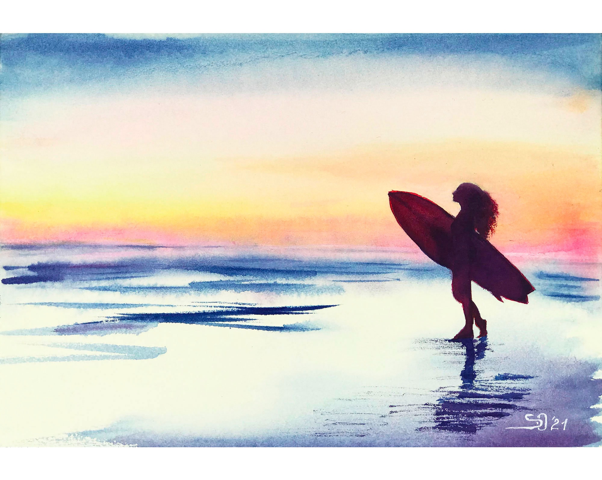Surfer Girl Painting Original Art Surfer Wall Art Surf Board Etsy