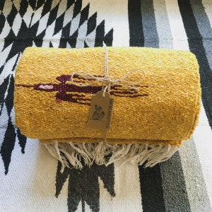 Golden Yellow / Thunderbird Design / Handwoven Mexican Blanket / Sarape / Southwest Blanket / Baja Blanket / Yoga Blanket