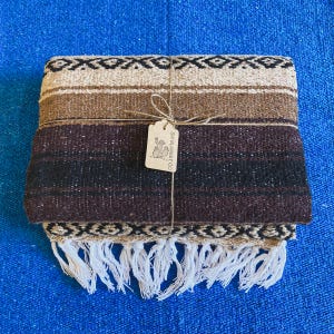 Dark Mocha Mexican Falsa Blanket: Vintage Southwest Home Decor