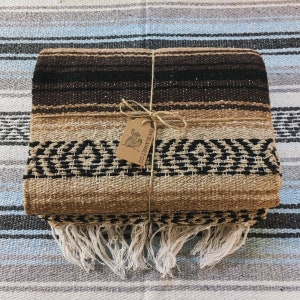 Dark Mocha Mexican Falsa Blanket: Vintage Southwest Home Decor