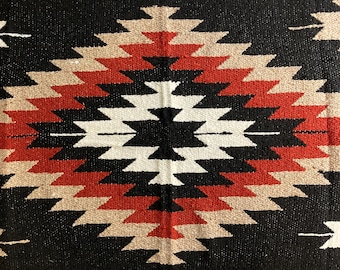 Rustic-Red Tan Black / Diamond Design Blanket / Handwoven Mexican Blanket / Decorative Blanket / Southwest Blanket / Southwestern Throw