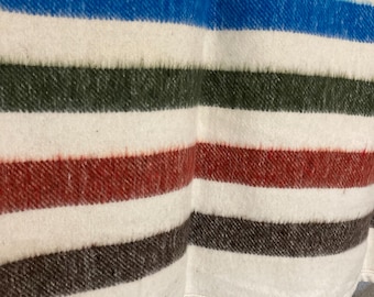 Striped Wool Blanket, Hand Woven Twin Blanket, Vintage Camp Style, Oversized Couch Blanket, Mountain Lodge Decor, Soft Woolen Gift