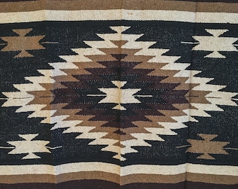 Mexican Diamond Blanket / Earth Tones / Black and Tan / Handwoven Mexican Blanket / Decorative Blanket / Southwest Blanket / Southwest Decor