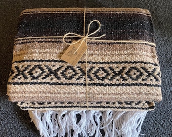 Dark Mocha Mexican Falsa Blanket: Vintage Southwest Home Decor